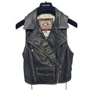 Vintage Parasuco Leather Vest Women Black Biker Motorcycle Lace Up 90s Y2k